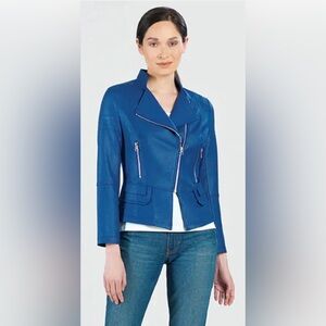 NWOT Clara Sunwoo Liquid Leather™ Biker Jacket - Cobalt